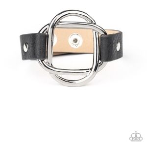 Black Leather Knot Adjustable Snap Closure Bracelet